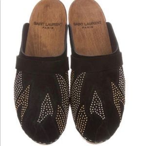Saint Laurent Suede Studded Clogs 38